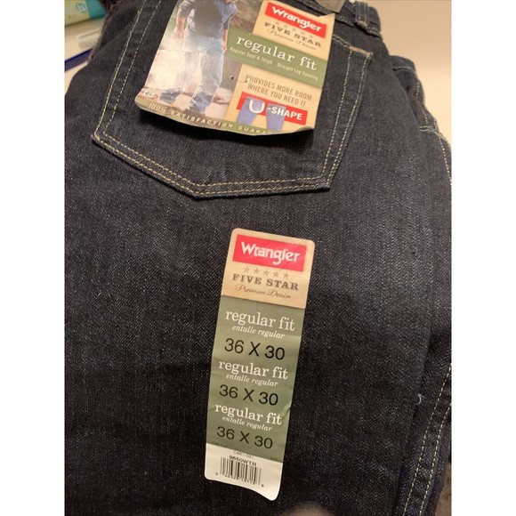 Men's Wrangler 5 Star Regular Fit U Shape Denim Jeans Blue Choose Your Size - Picture 11 of 12